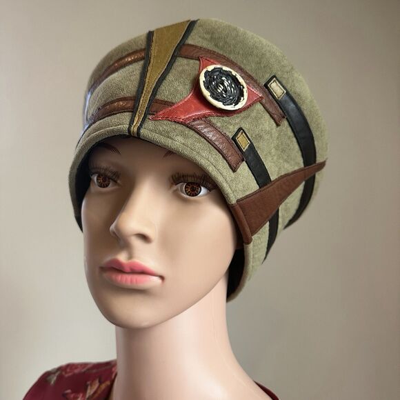 Handmade Suede Leather Festival Hat Boho Steampunk Renaissance Artisan Appliqué main image 4